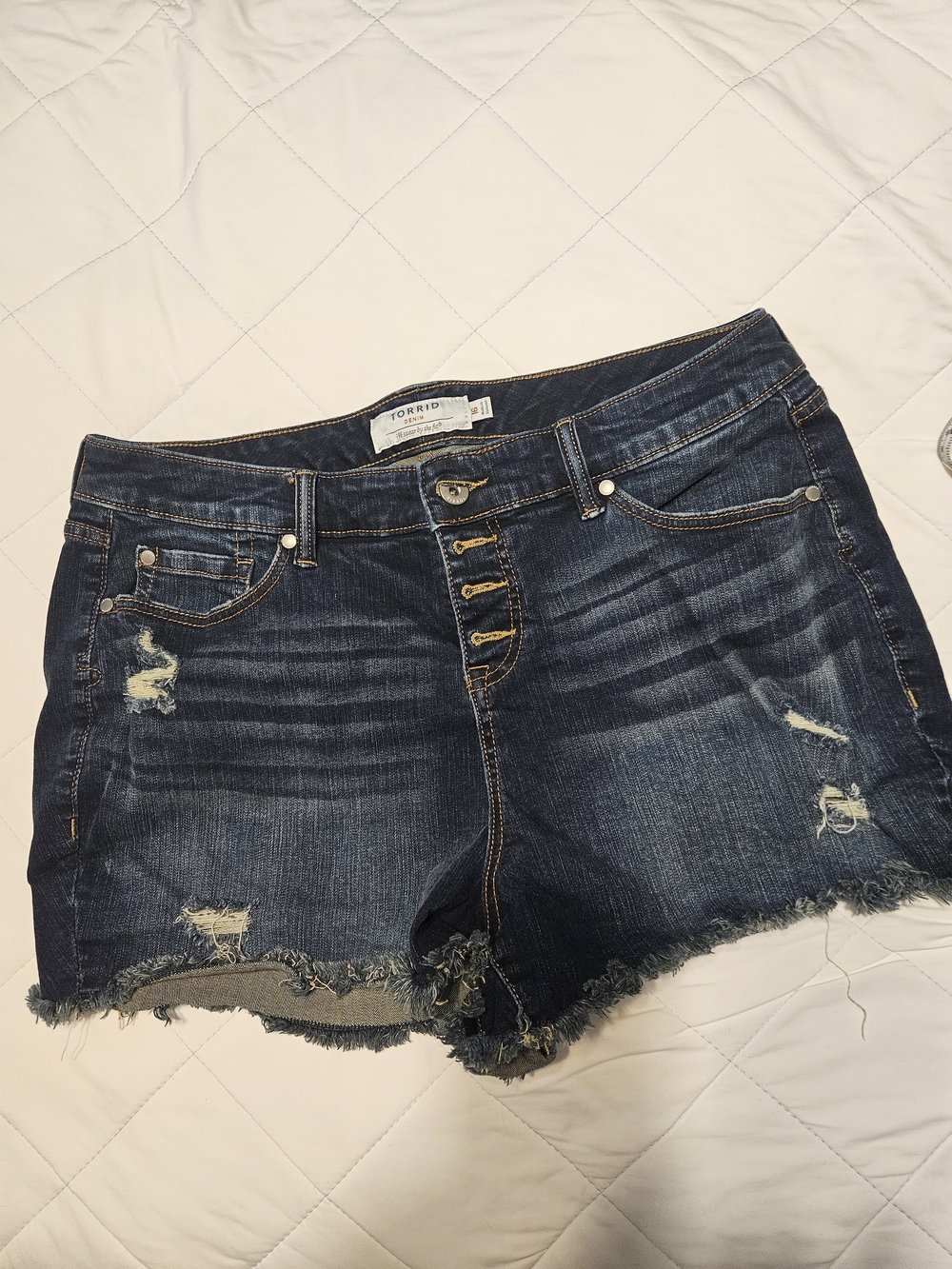 EUC Torrid Dark Denim Distressed Button-Fly Jean Shorts